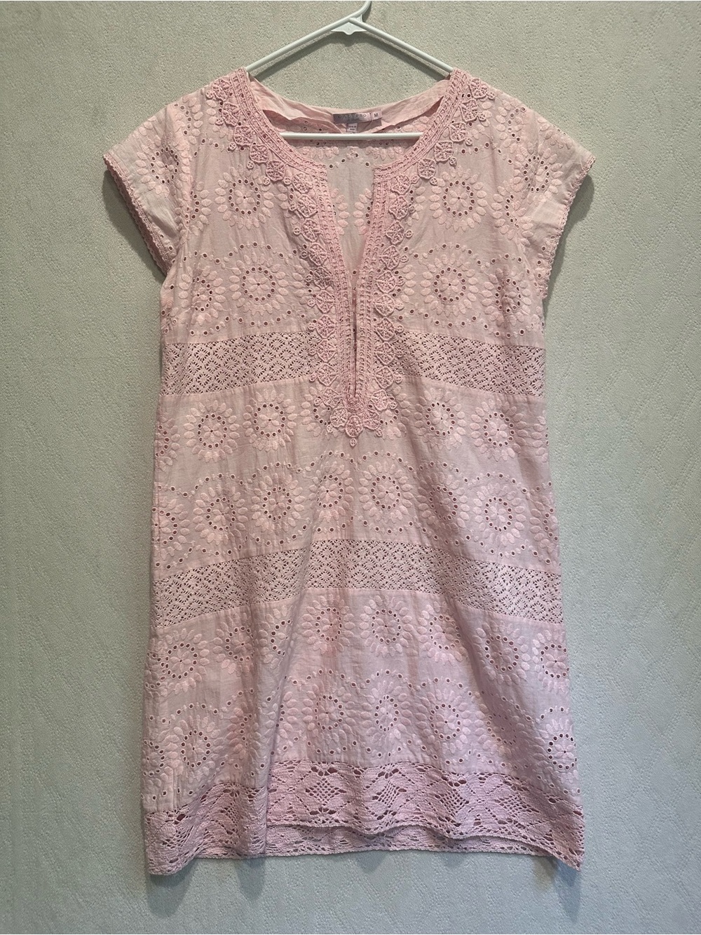Calypso St. Barth Rondinara Pink Eyelet Crochet Tunic Dress - Women Sz M Resort - Picture 2 of 16